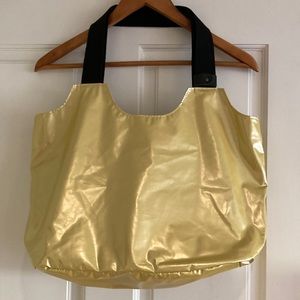 Jack gomme Womens Lightweight Shiny Yellow Gold Zip Purse Tote Bag VERY RARE NEW